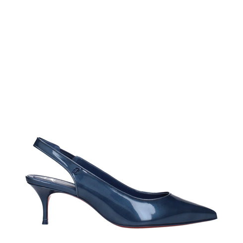 Christian Louboutin Women's Blue Patent Leather Slingback Mid Heels Pumps